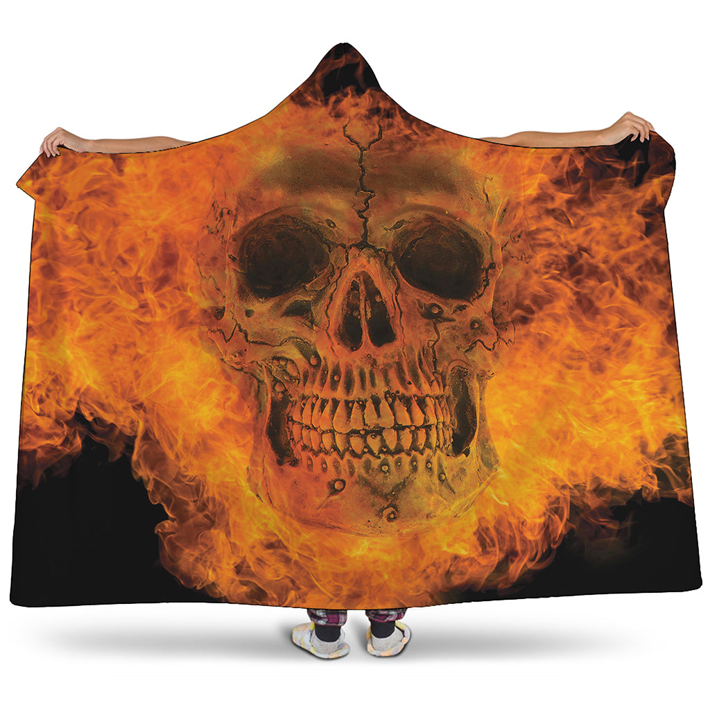 Fire Skull Print Hooded Blanket