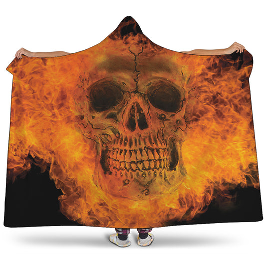 Fire Skull Print Hooded Blanket