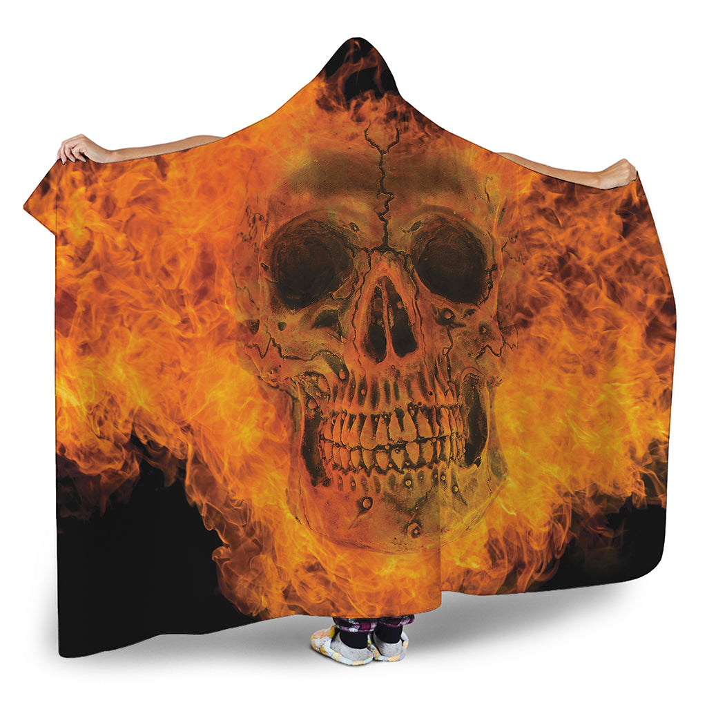 Fire Skull Print Hooded Blanket