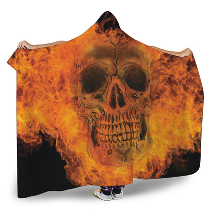 Fire Skull Print Hooded Blanket