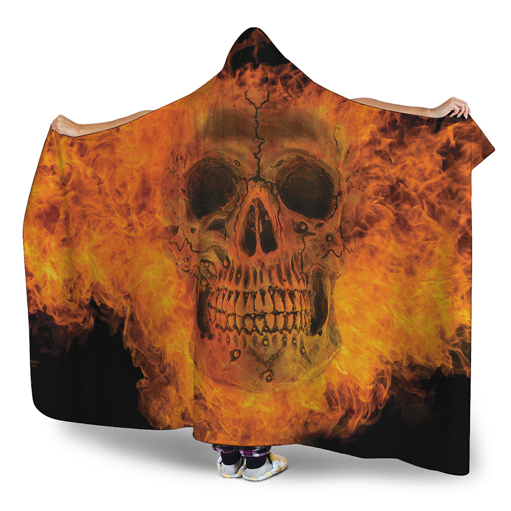 Fire Skull Print Hooded Blanket