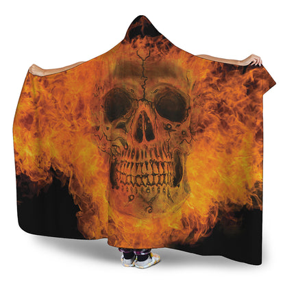 Fire Skull Print Hooded Blanket