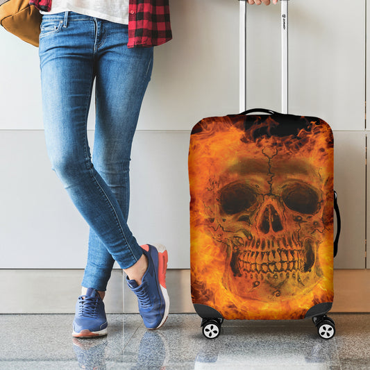 Fire Skull Print Luggage Cover