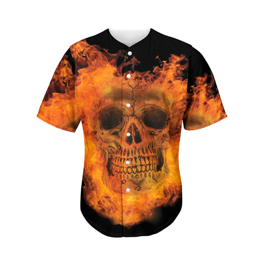 Fire Skull Print Men's Baseball Jersey