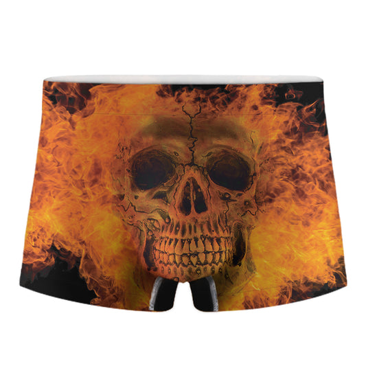 Fire Skull Print Men's Boxer Briefs