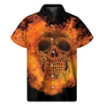 Fire Skull Print Men's Short Sleeve Shirt