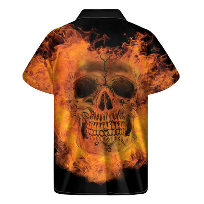 Fire Skull Print Men's Short Sleeve Shirt
