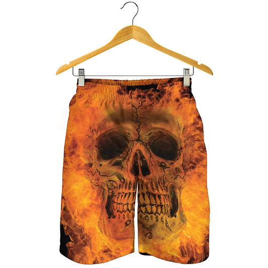 Fire Skull Print Men's Shorts