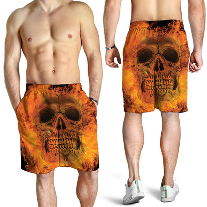 Fire Skull Print Men's Shorts