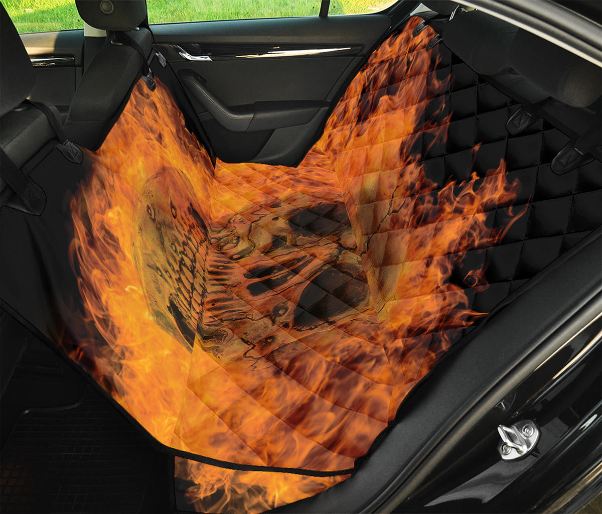 Fire Skull Print Pet Car Back Seat Cover