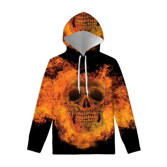 Fire Skull Print Pullover Hoodie