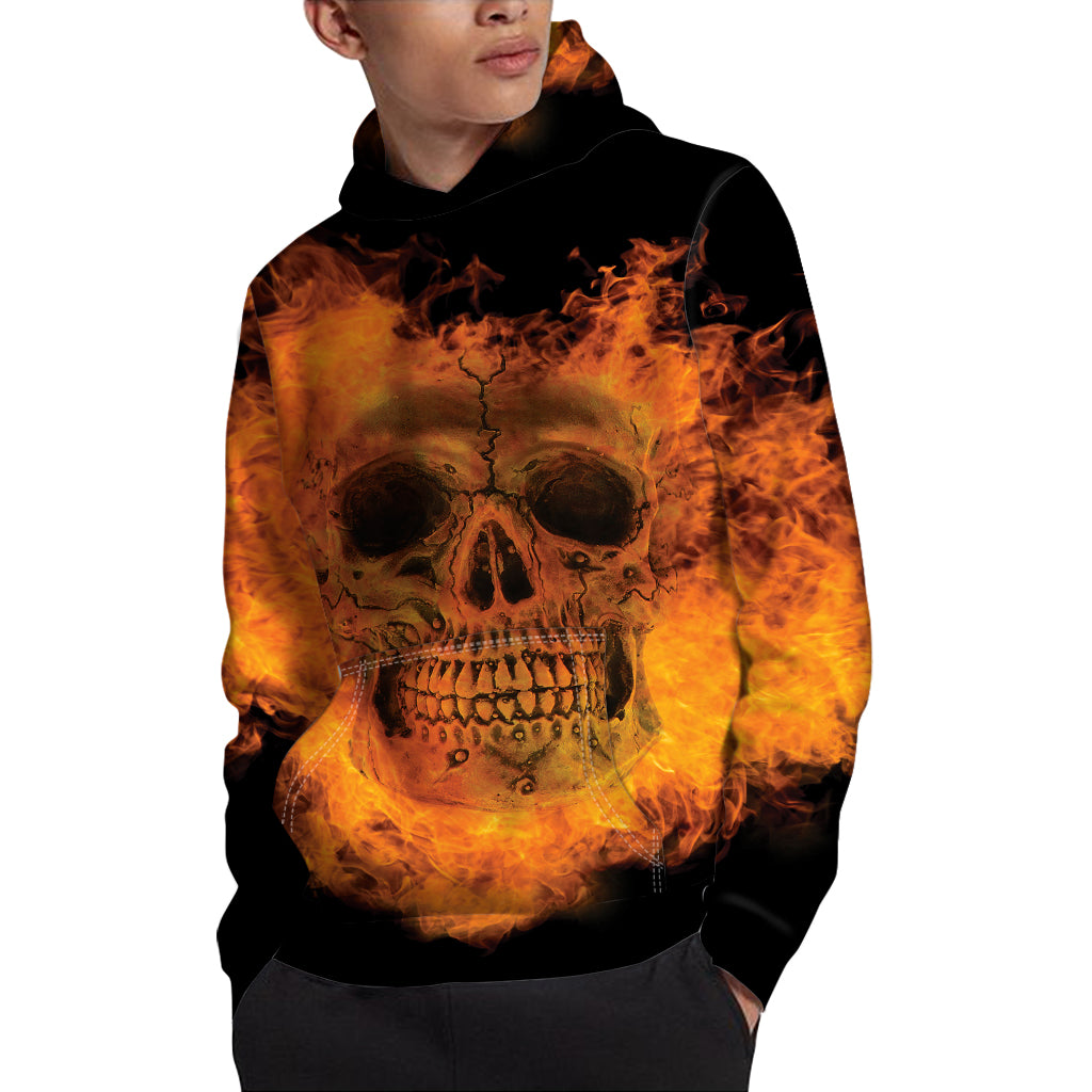 Fire Skull Print Pullover Hoodie