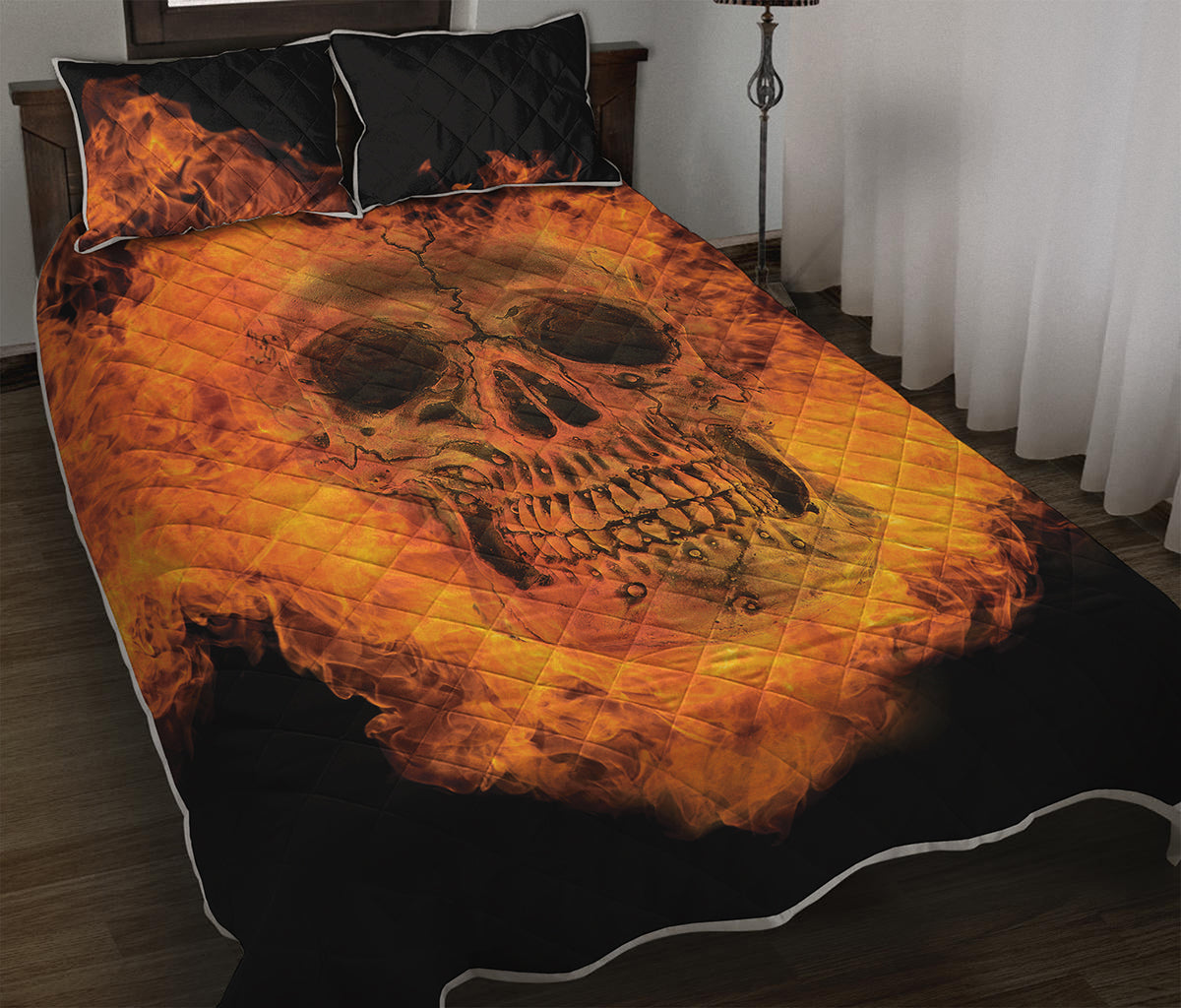 Fire Skull Print Quilt Bed Set
