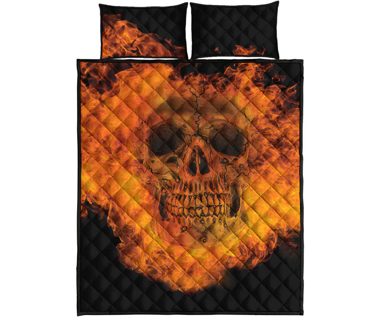 Fire Skull Print Quilt Bed Set