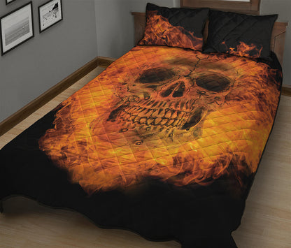 Fire Skull Print Quilt Bed Set