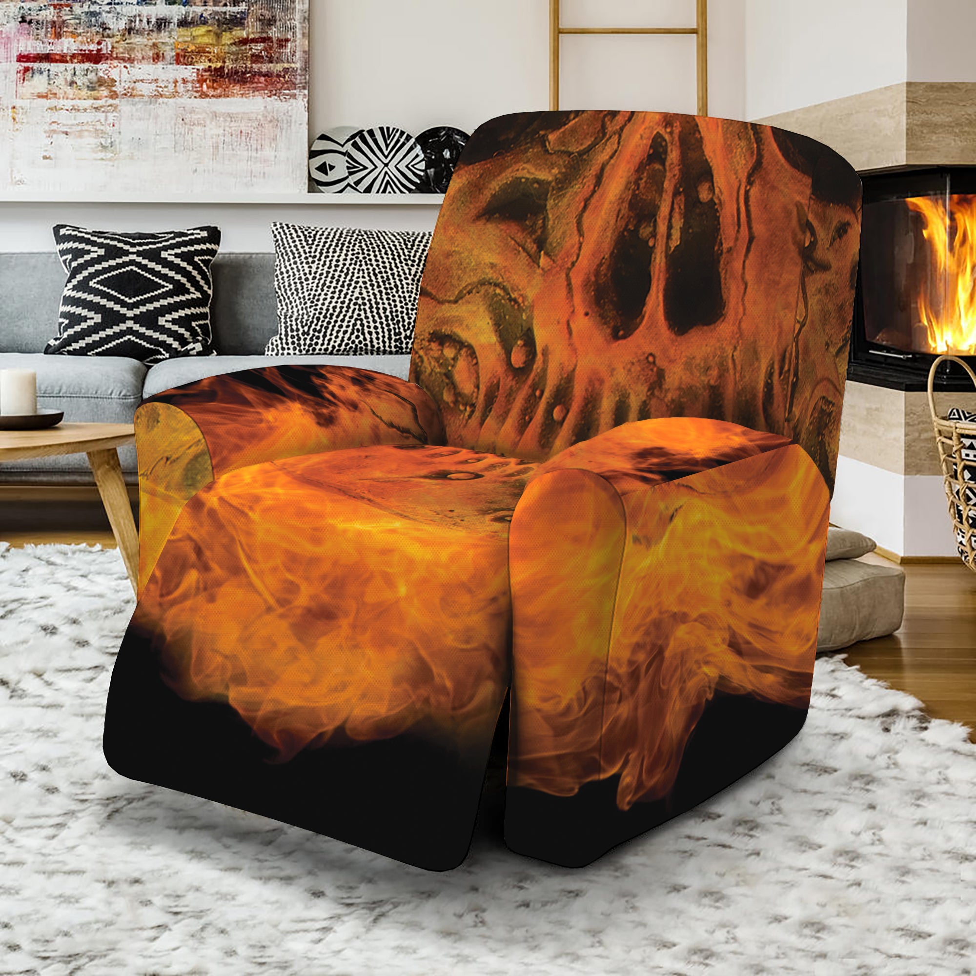 Fire Skull Print Recliner Slipcover