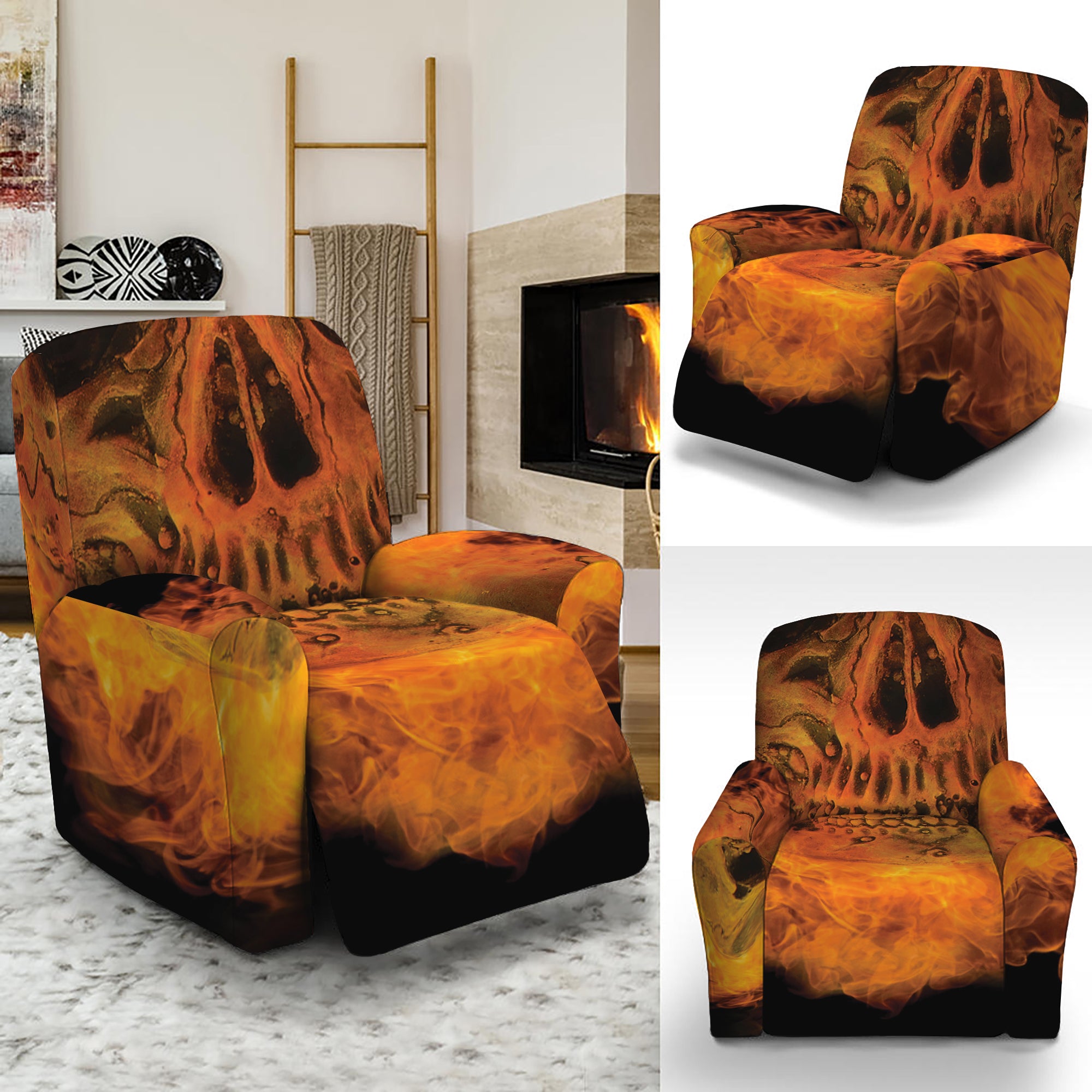 Fire Skull Print Recliner Slipcover