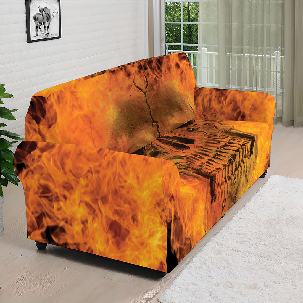 Fire Skull Print Sofa Cover