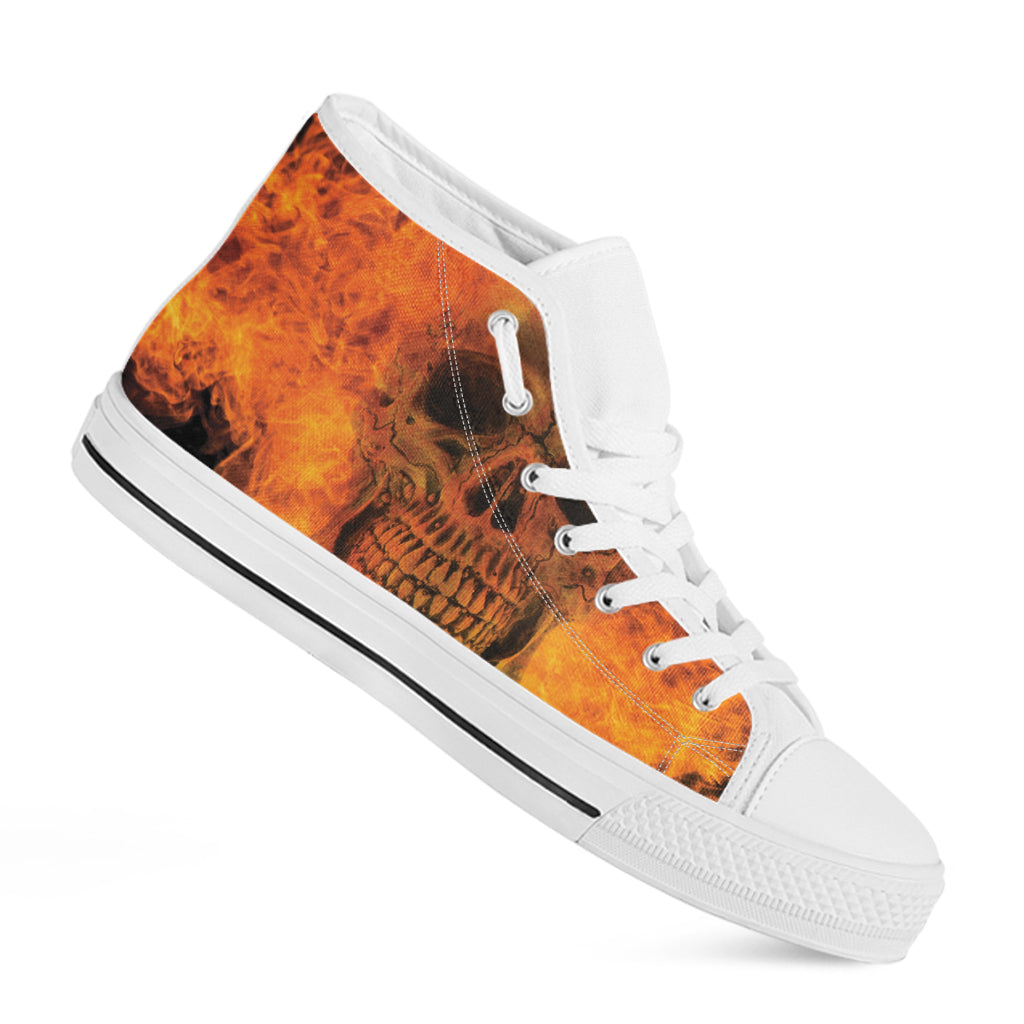 Fire Skull Print White High Top Shoes