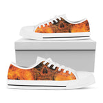 Fire Skull Print White Low Top Shoes