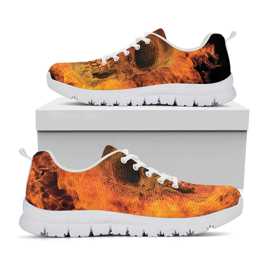 Fire Skull Print White Sneakers