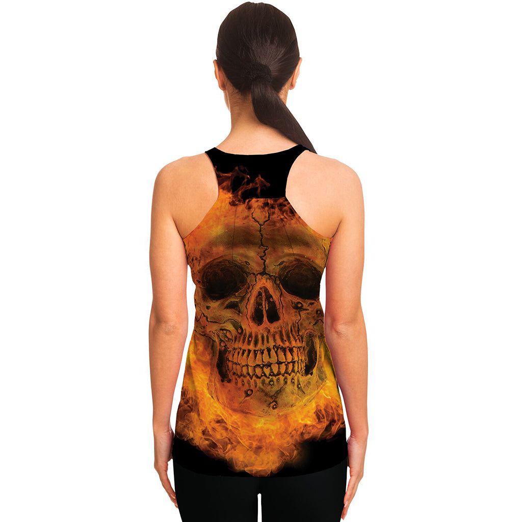 Fire Skull Print Women's Racerback Tank Top