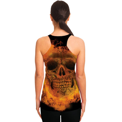 Fire Skull Print Women's Racerback Tank Top