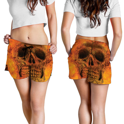 Fire Skull Print Women's Shorts