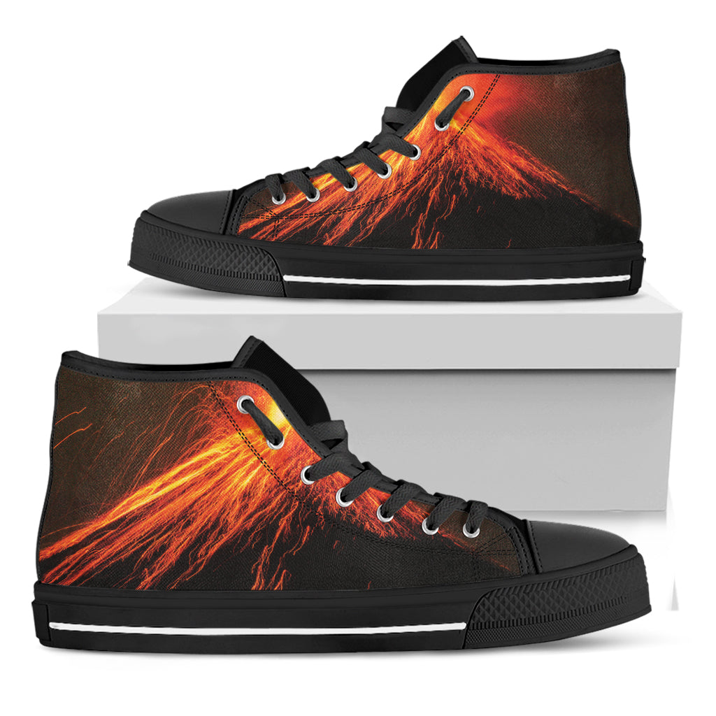 Fire Volcano Print Black High Top Shoes