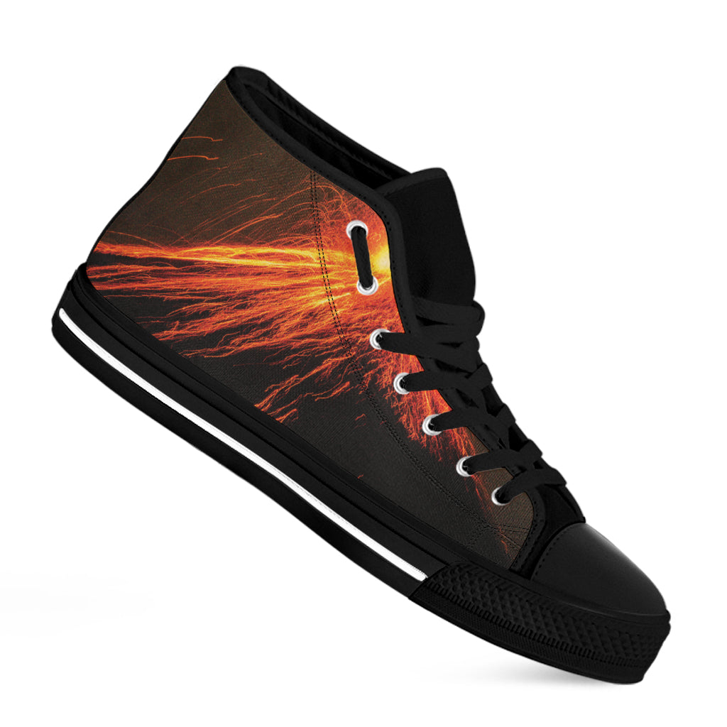 Fire Volcano Print Black High Top Shoes