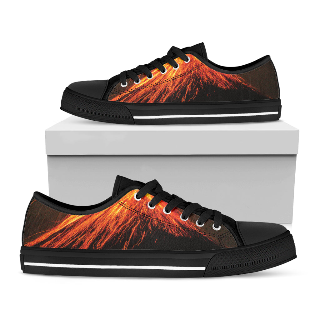 Fire Volcano Print Black Low Top Shoes