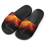 Fire Volcano Print Black Slide Sandals