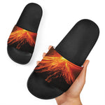 Fire Volcano Print Black Slide Sandals