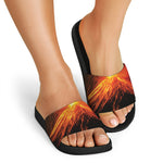 Fire Volcano Print Black Slide Sandals
