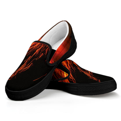 Fire Volcano Print Black Slip On Shoes