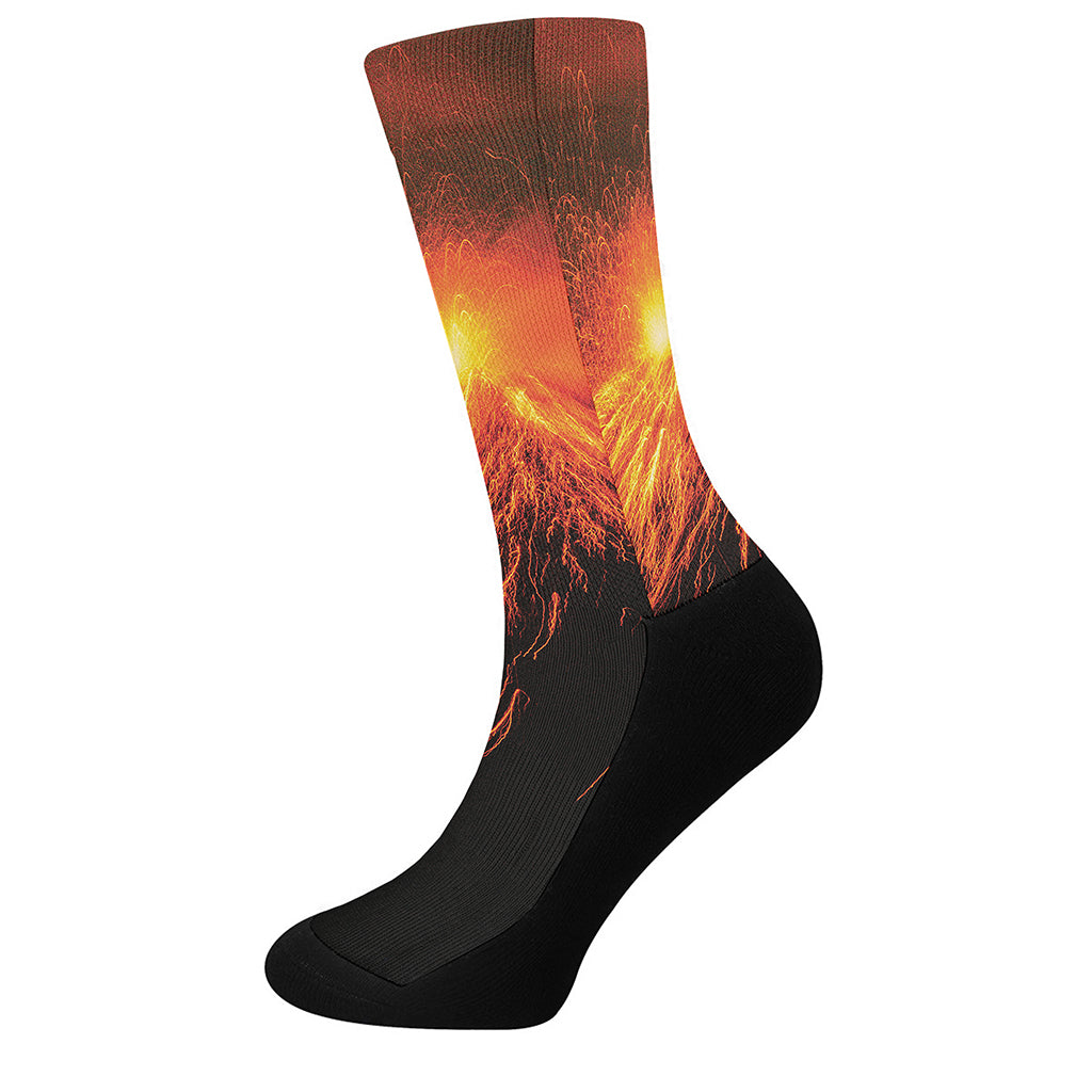 Fire Volcano Print Crew Socks