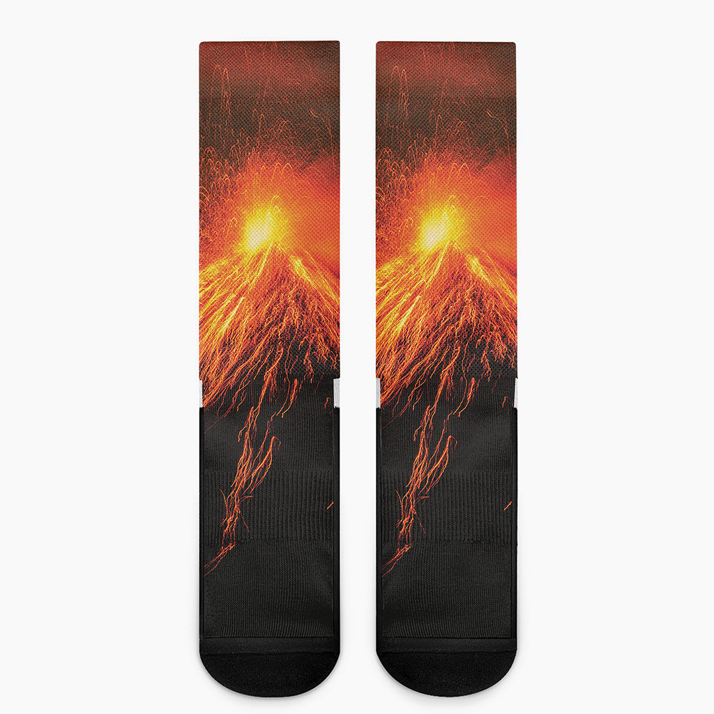 Fire Volcano Print Crew Socks