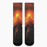 Fire Volcano Print Crew Socks