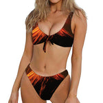 Fire Volcano Print Front Bow Tie Bikini
