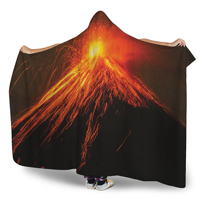 Fire Volcano Print Hooded Blanket