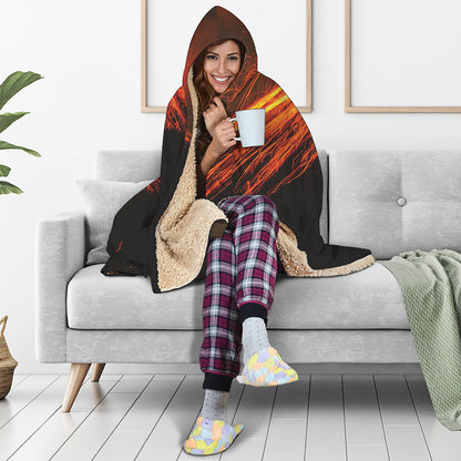 Fire Volcano Print Hooded Blanket