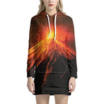 Fire Volcano Print Hoodie Dress