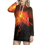 Fire Volcano Print Hoodie Dress