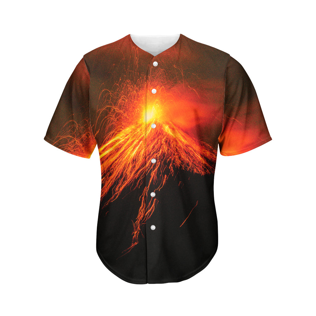 Fire Volcano Print Men's Baseball Jersey