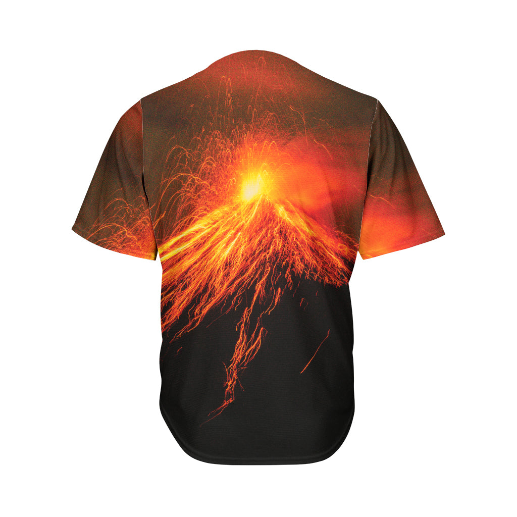 Fire Volcano Print Men's Baseball Jersey
