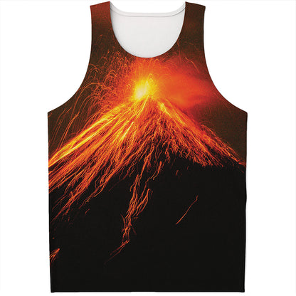 Fire Volcano Print Men's Tank Top