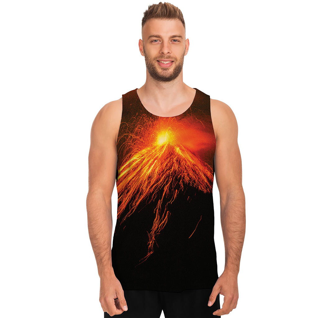 Fire Volcano Print Men's Tank Top