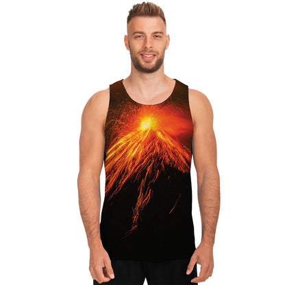 Fire Volcano Print Men's Tank Top