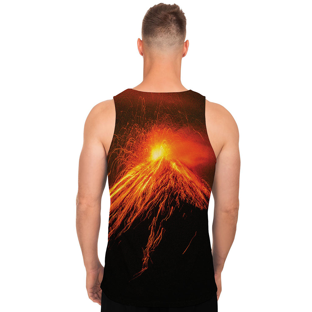 Fire Volcano Print Men's Tank Top