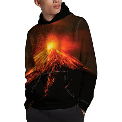 Fire Volcano Print Pullover Hoodie